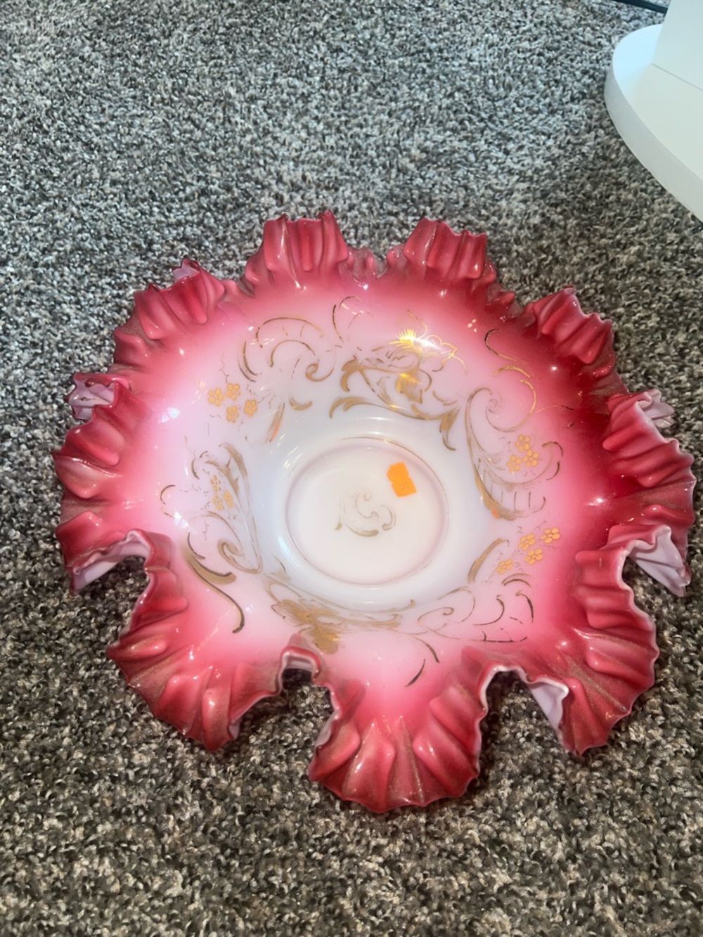 Antique Pink Ruffled Bride’s Glass Basket